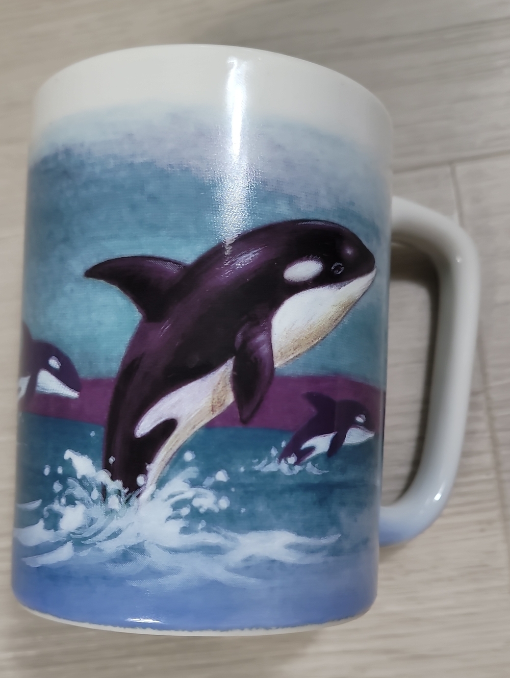 Vintage Otagiri Orca Whale Mug Japan Hand Painted Ocean Scene Beach Coastal
